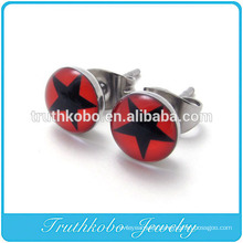 TKB-E0065 2014 Stainless Steel Shining Star Red Circle Pair Stud Earrings Womens New Design Wholesale Epoxy Star Jewelry Set